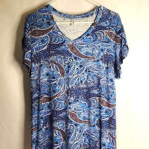 Blue Paisley Short ruffled sleeve top